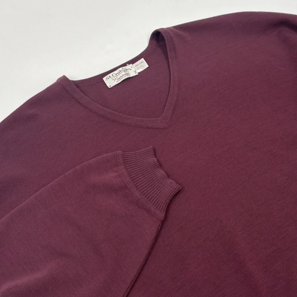 St. Croix Knits Men's XXXL Long Maroon Burgundy‎ Wool V-Neck Pullover Sweater